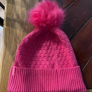 Athleta Pink Knit Beanie with Pom-Pom